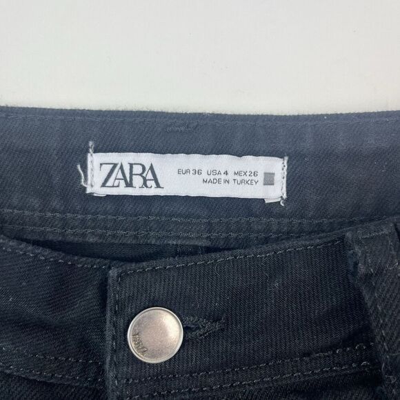 ZARA Wide Leg Jeans Womens 4 Black High Waist 100% Cotton Classic Minimalist - Picture 3 of 14